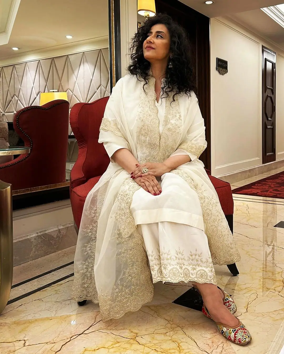 Bollywood Actress Manisha Koirala Images in White Dress